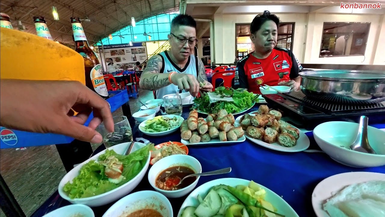 Popular Vietnamese food in Vientiane, Laos. Eating with friends from USA