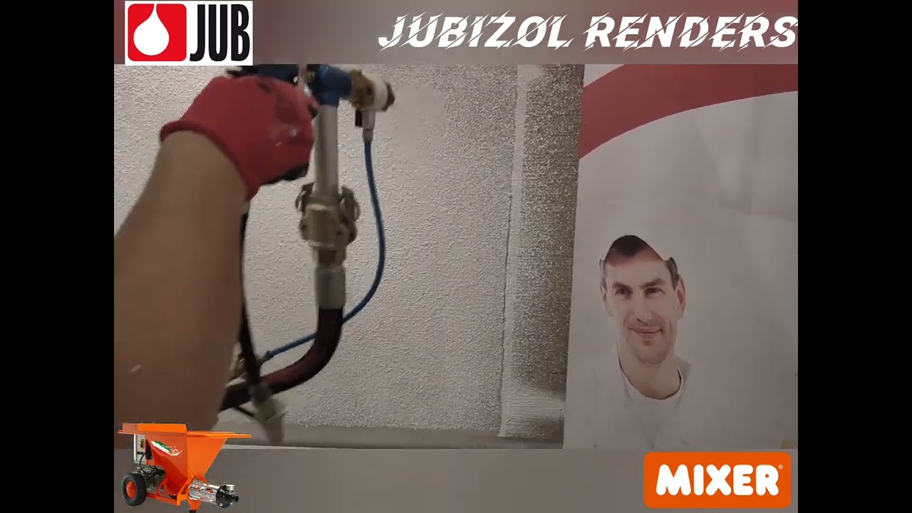 Mixer Optimix 10 spraying JUB Jubizol renders