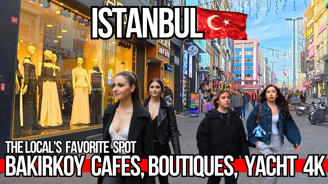 Istanbul Bakirkoy 4K Walking Tour: Cafés, Holiday Lights & Boutique Streets