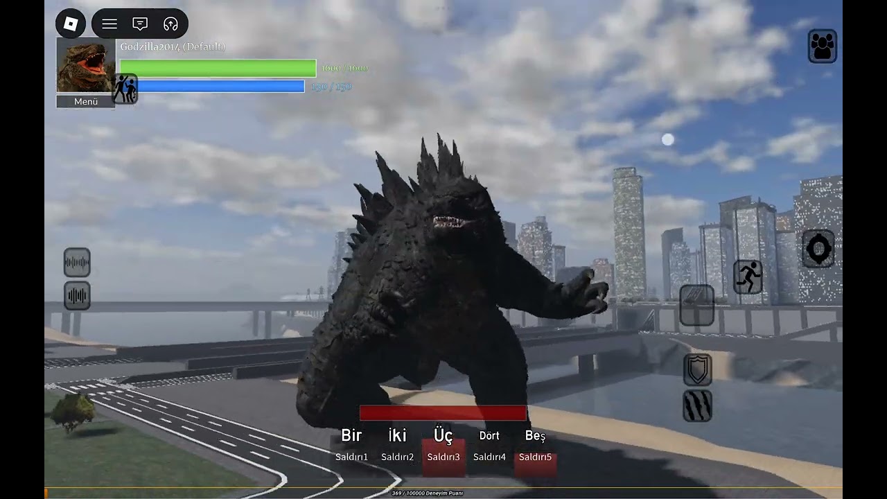 Godzilla 2014 showcase game name is age of titans Roblox 