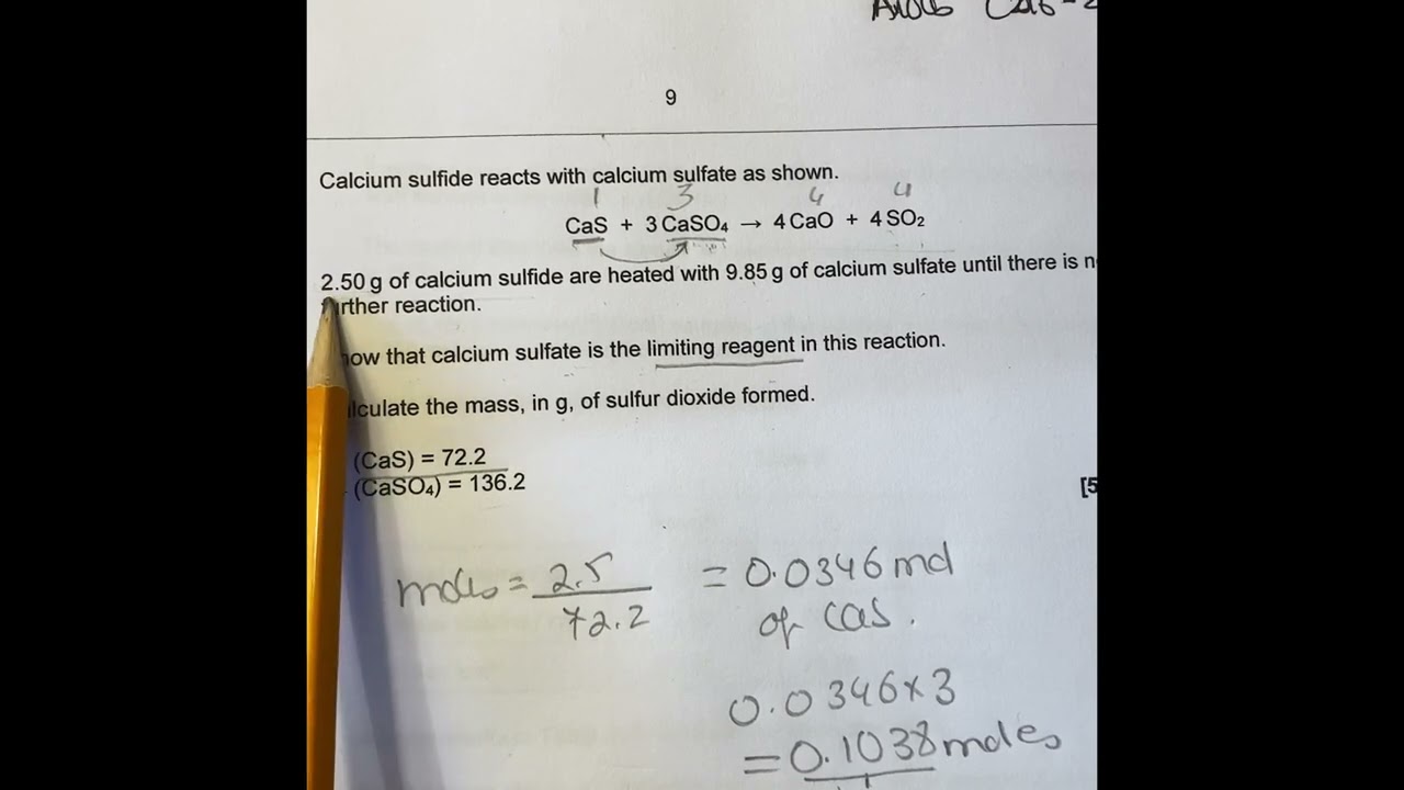 Limiting reagent in mole calculations A level chemistry AQA past paper