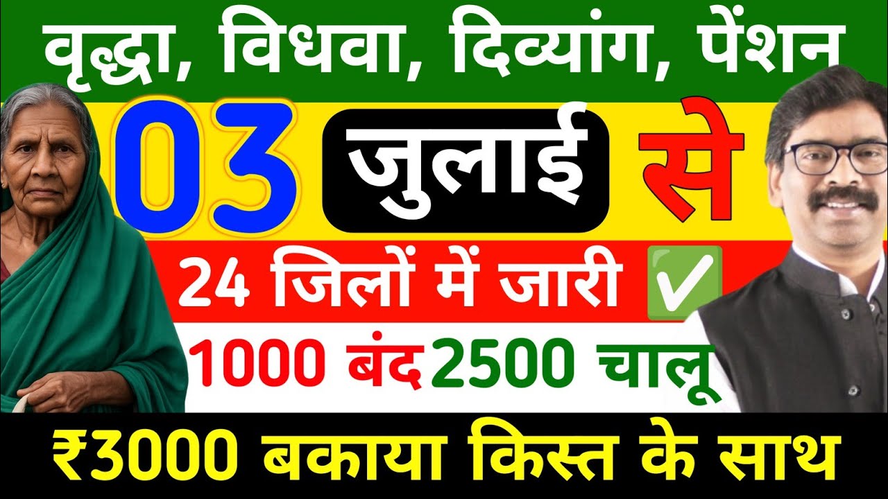 🚨 Jharkhand Old Age, Widow, and Disability Pension | ₹1000 Stopped ❌ ₹2500 Starts✅ | 07/03 Pensio...