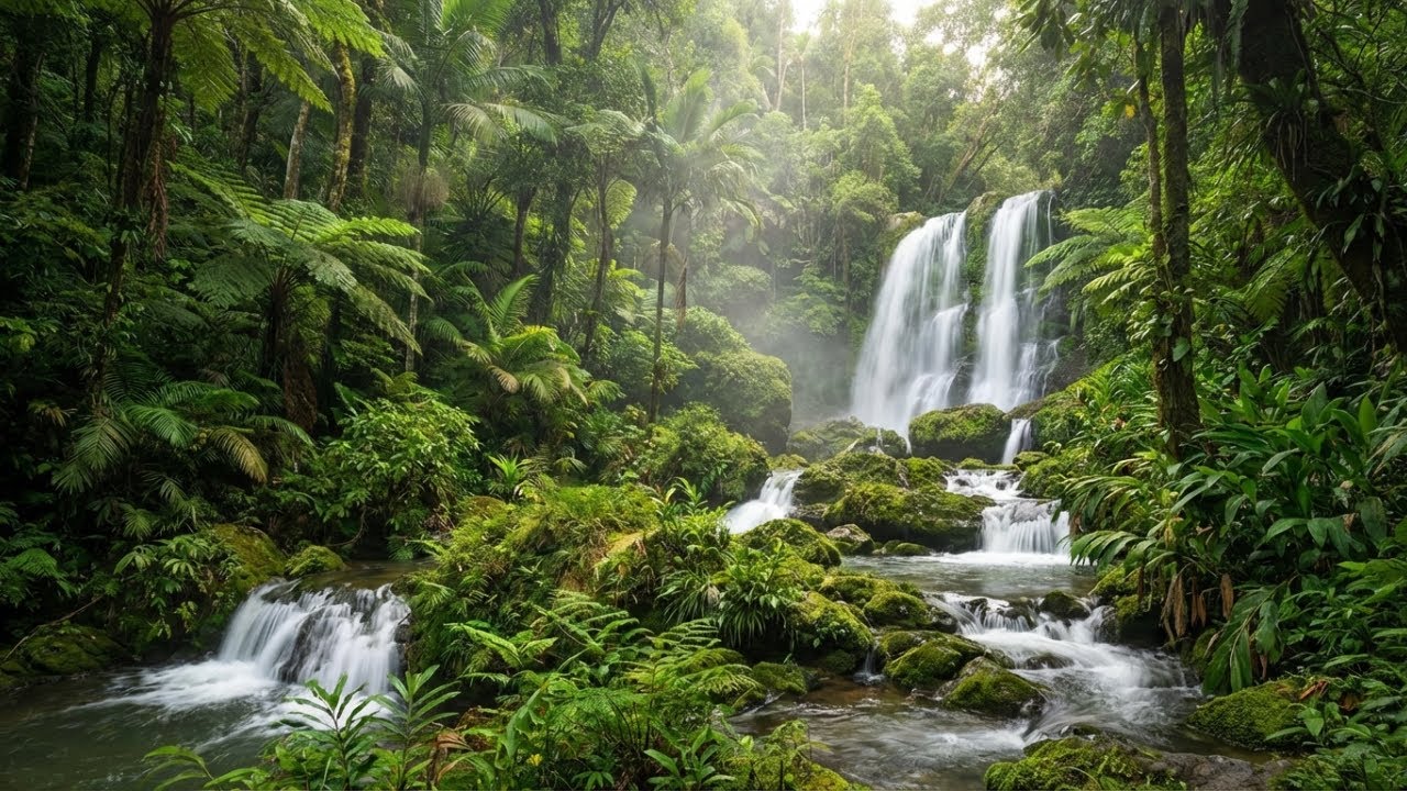 Peaceful & Healing 🌠 Night Waterfall Sounds Under the Moonlight | Anxiety Relief & Better Sleep 😴💦