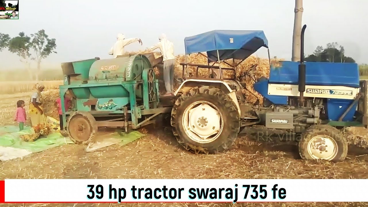 Village business Swaraj 735 Fe 39 hp Tractor with the wheat Threshing machine