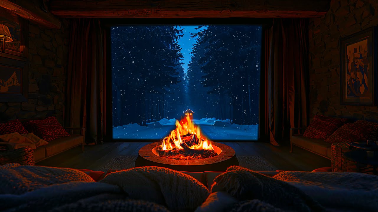 Blizzard Night Cabin Fireplace | Luxury Winter Mountain Retreat Ambience | 10 Hours 4K