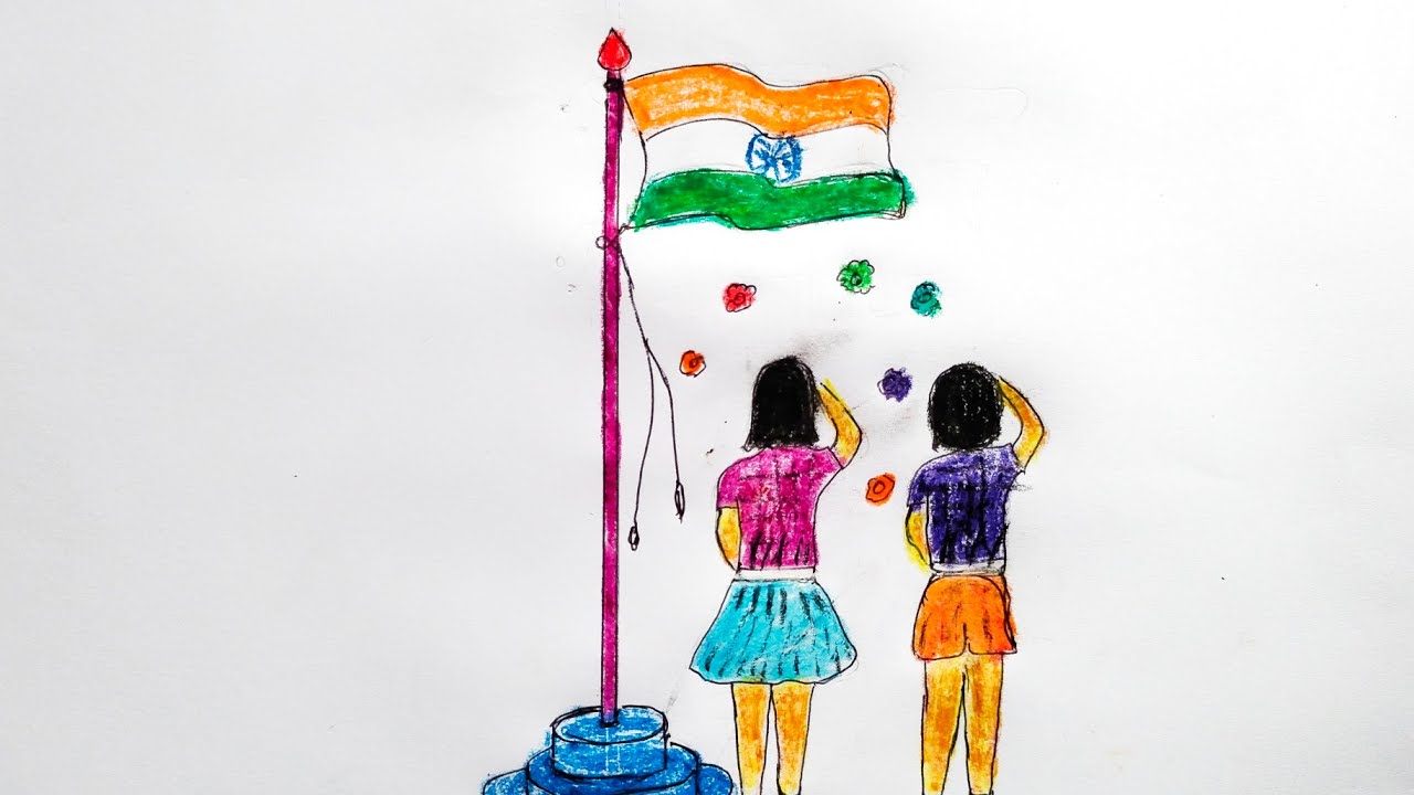 How to draw indian flag with Salute school boy (i love my india)