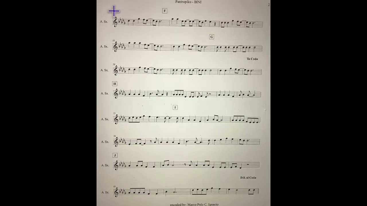 Pantropiko-Bini -Alto sax sheet music