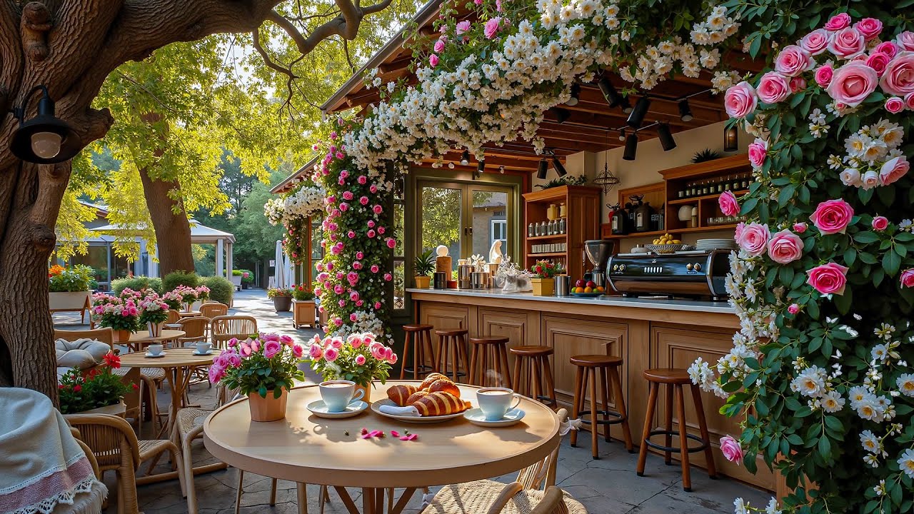 Gentle Morning Jazz 🌷 Cozy Outdoor Café Ambience for Focus, Study & Stress Relief