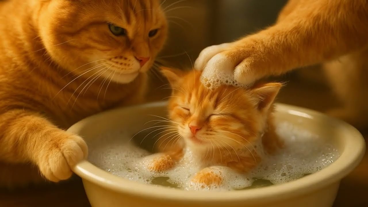 Sticky Ginger Kitten Learns Cleanliness | Cute Fat Orange Cat & Kitten Story