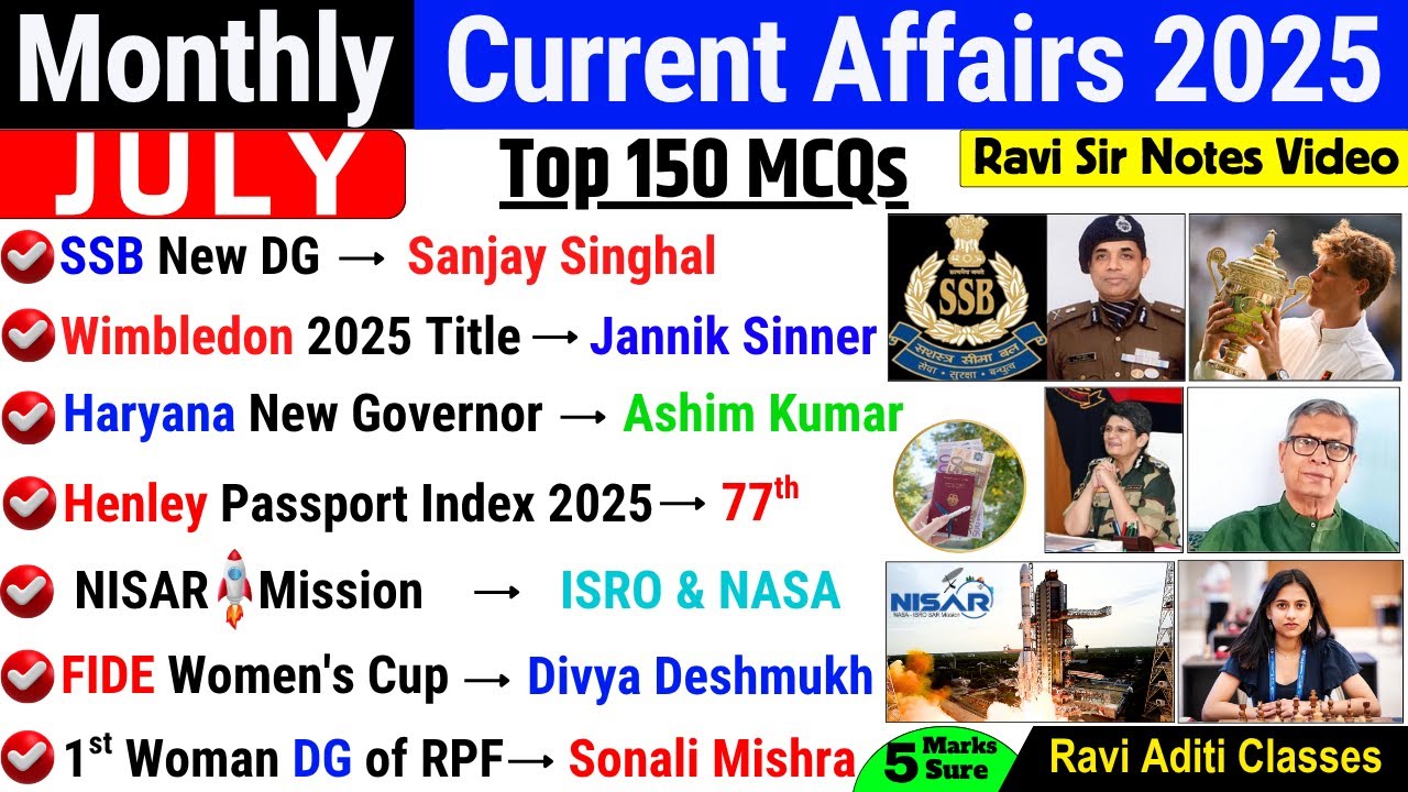 JULY 2025 MONTHLY CURRENT AFFAIRS | TOP 150 CURRENT AFFAIRS | JULY MONTHLY CA 2025 |