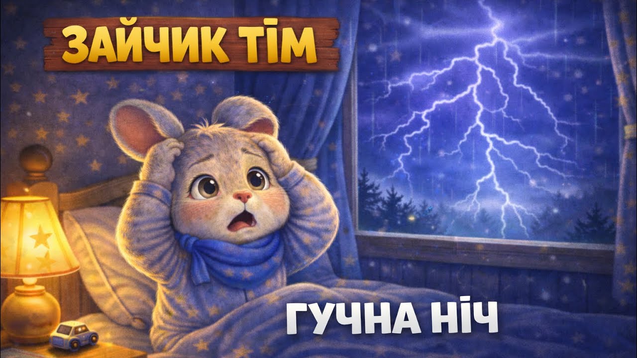 Казка про страх та сміливість | Зайчик Тім і гучна ніч ⛈️ | Казка на ніч🌙