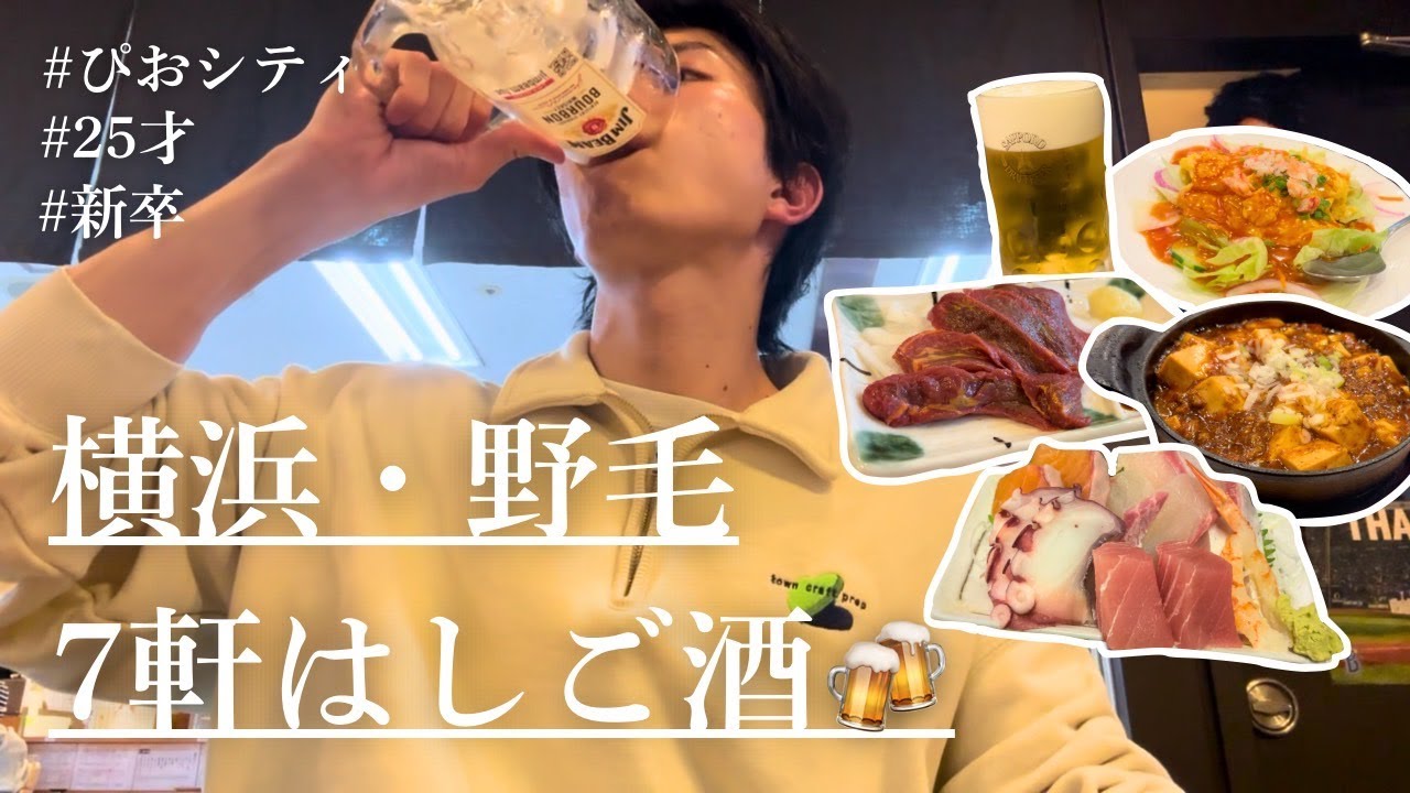 【vlog】横浜グルメ｜野毛７軒はしご酒｜ぴおシティのコスパ最強な居酒屋たちで１人飲み！｜立ち飲み｜じぃえんとるまん｜太陽ホエール｜釣宿酒場マヅメ