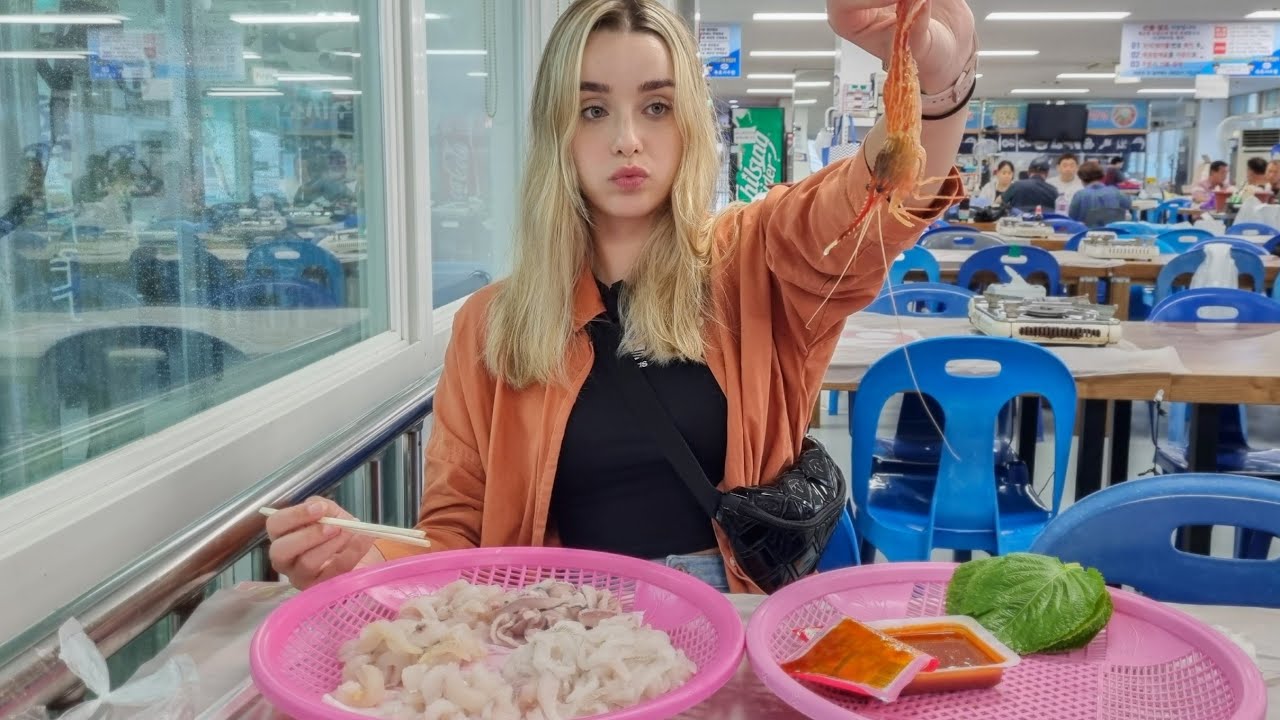 HUGE Raw Fish MUKBANG In A Local Fish Market In South Korea | Korean Street Food VLOG | AMWF COUPLE