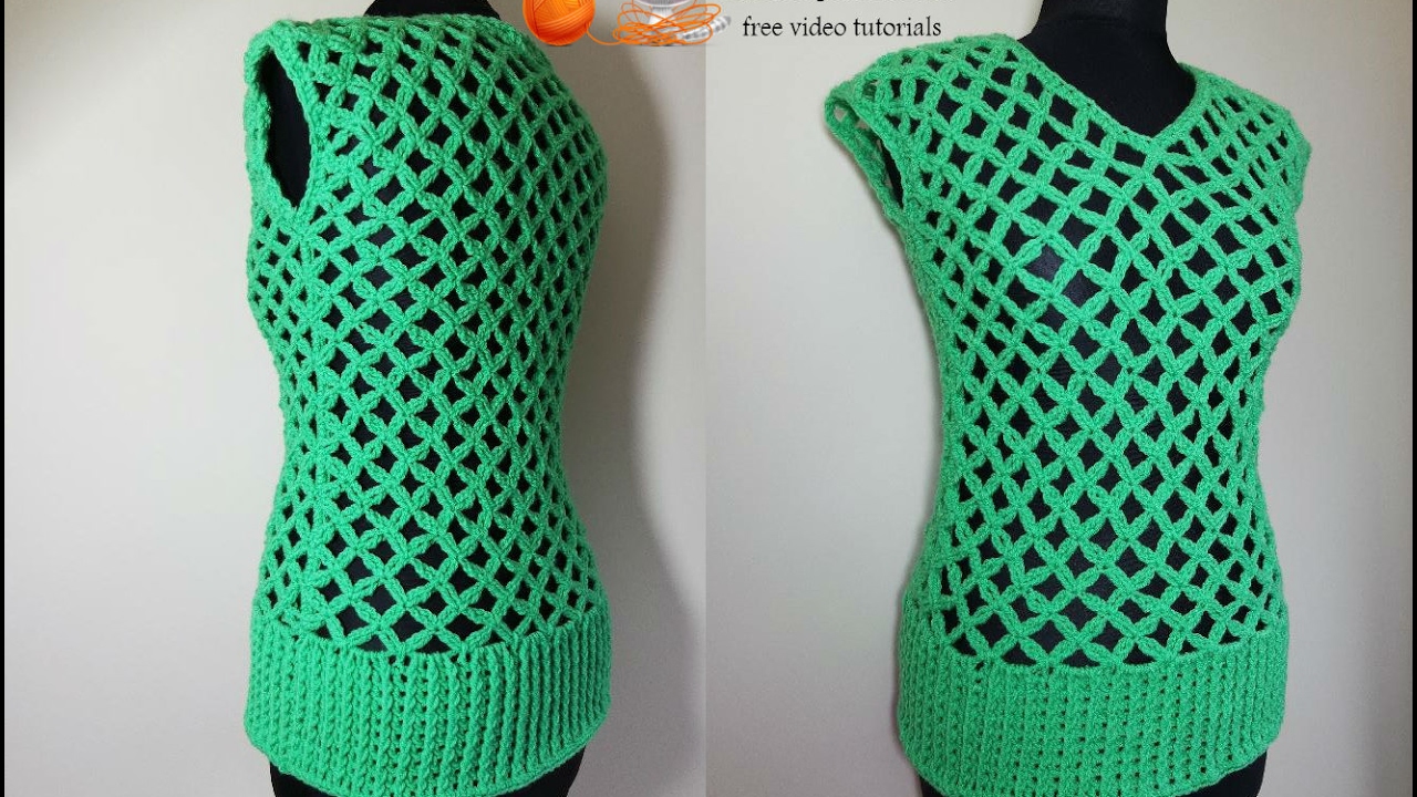 How to crochet easy green mesh top tunic