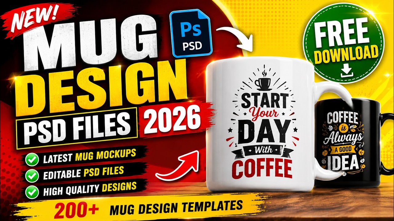 200+ Mug Design PSD Files Free Download 2026 | Coffee Mug Mockup PSD Collection | Photoshop Template