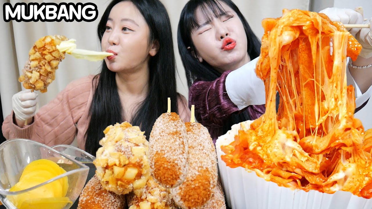 쌍둥이언니와 엽떡 + 당면 + 치즈폭탄 & 명랑핫도그 먹방 ｜ TWINS MUKBANG
