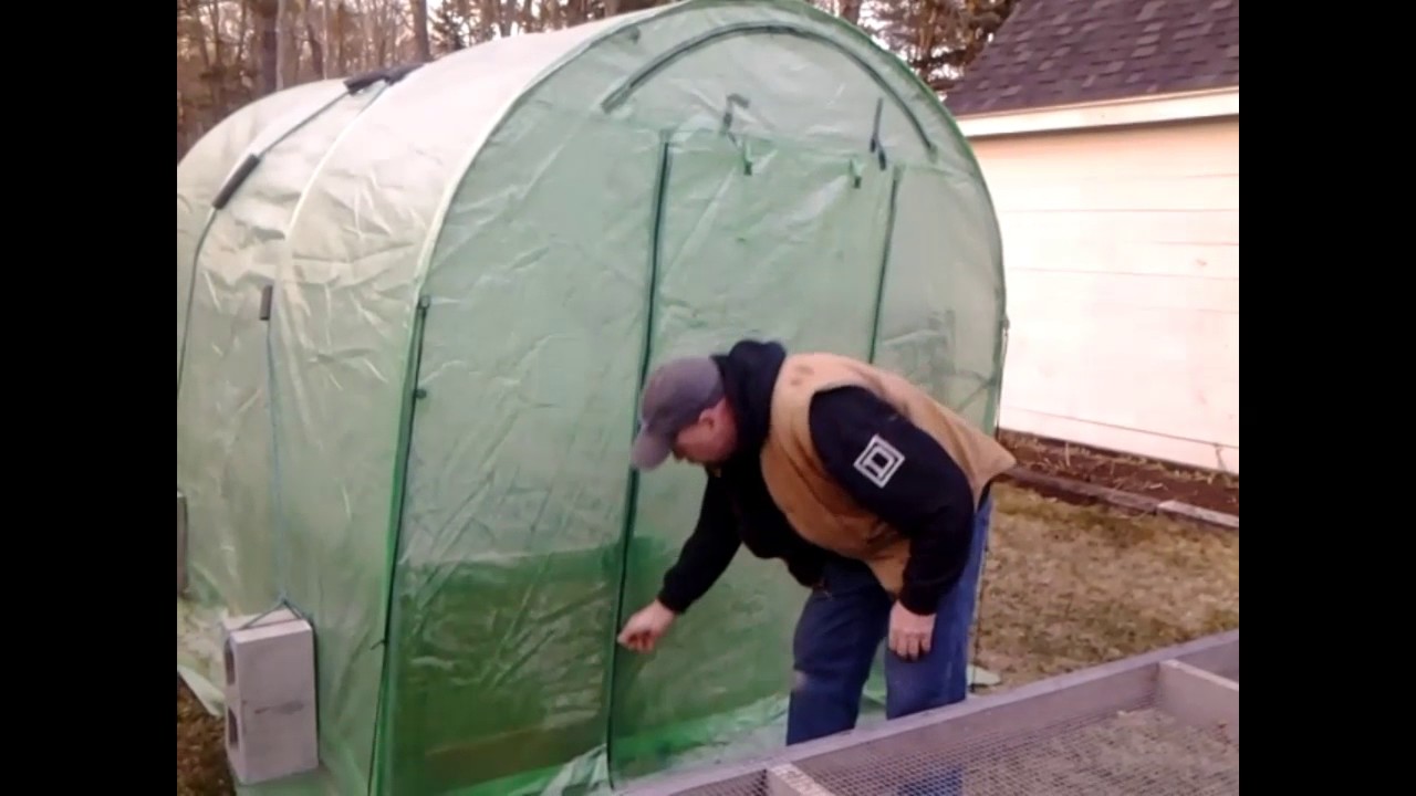 Tying down, heating, repairing, and storing inexpensive plastic garden greenhouses