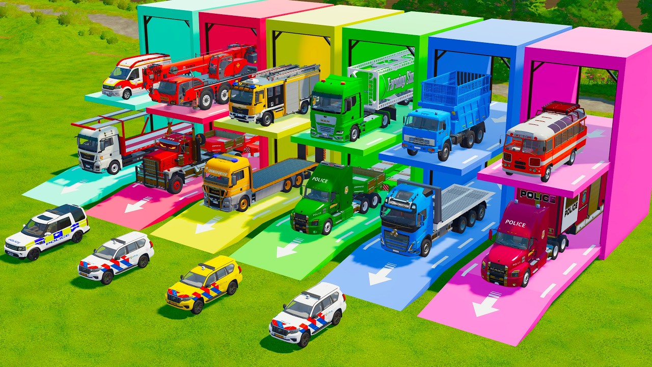 TRANSPORTING FIRE ENGINE, EMERGENCY VEHICLES, TIPPER TRUCK TO GARAGE - FS22