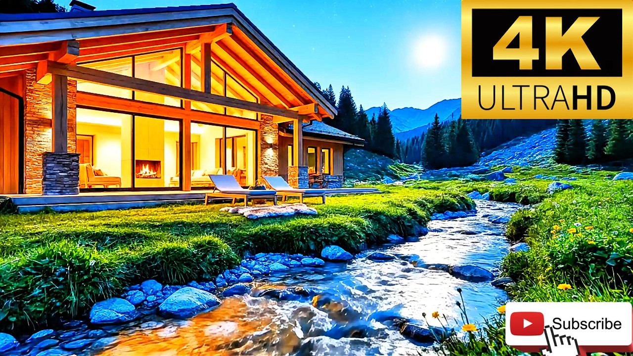 Sleep in a Modern Glass Cabin during a Silent Moonlight Night - 4K Moonlight & River ASMR #sleep