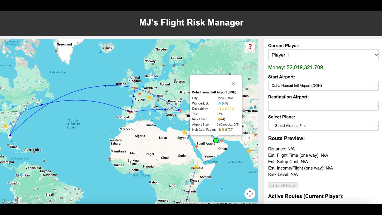 Airline Simulator Game made with AI and Google Maps