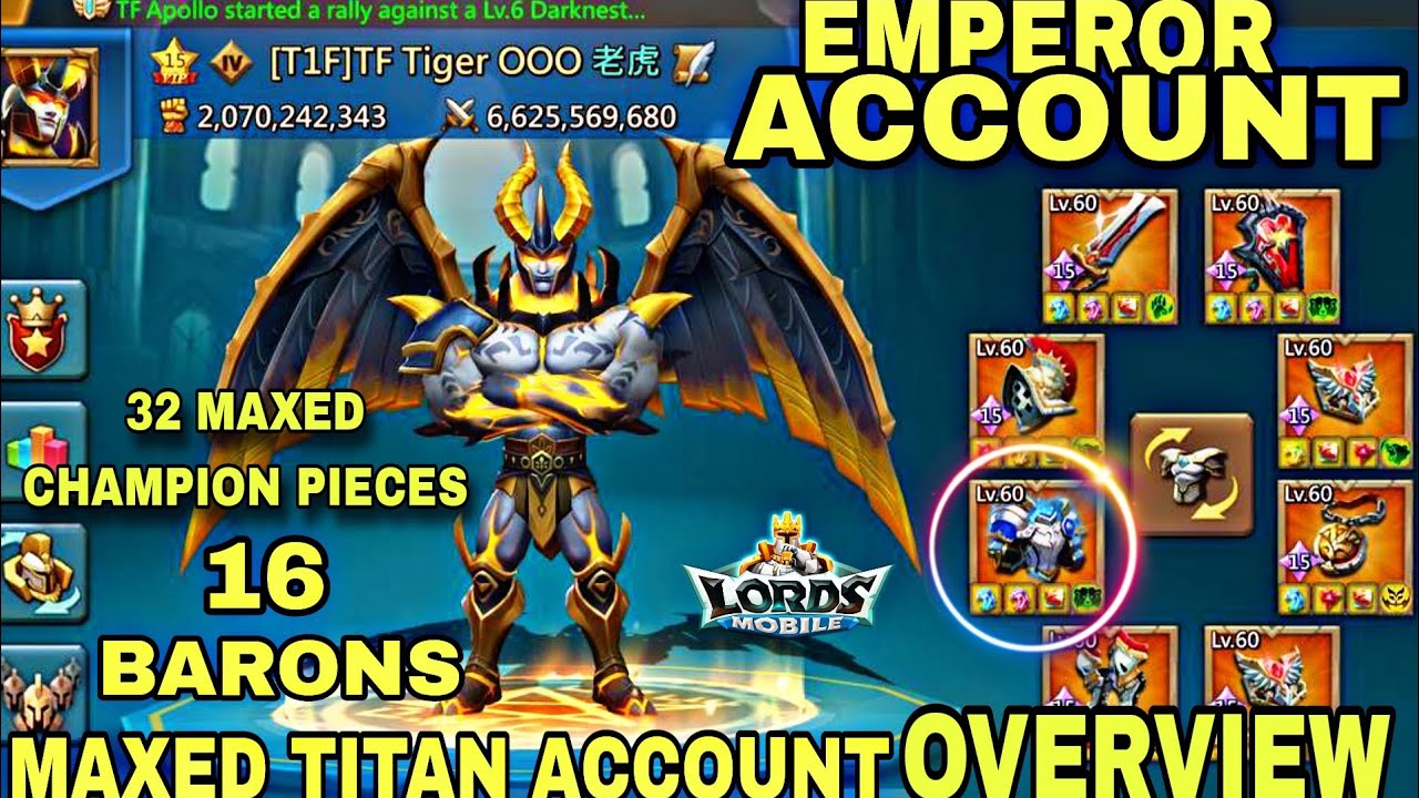 LORDS MOBILE - 1 PIECE EMPEROR MAXED ACCOUNT OVERVIEW - TF Tiger OOO #lordsmobile