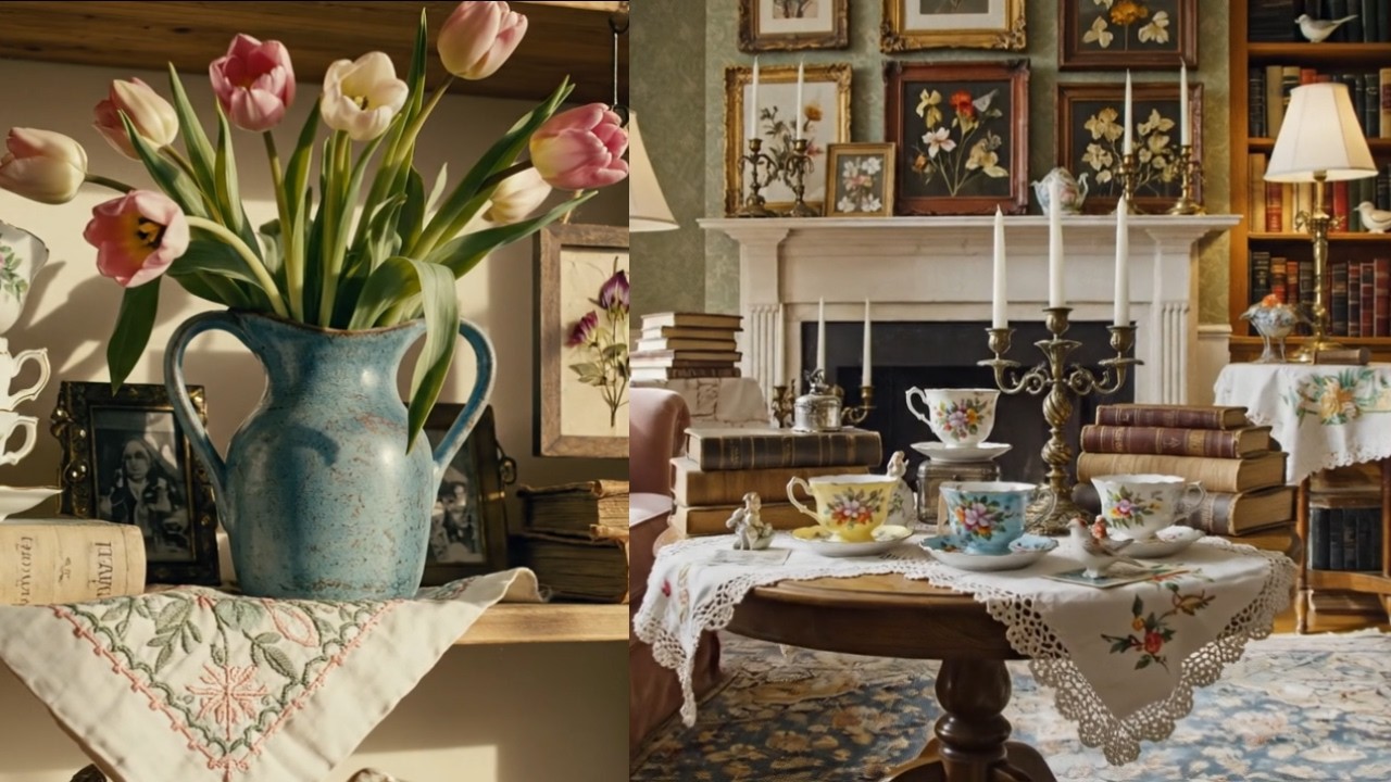 Vintage Grandmacore Style  Rustic Cottage Decor with Spring Floral Accents 🌸 Cozy Vintage Home Idea