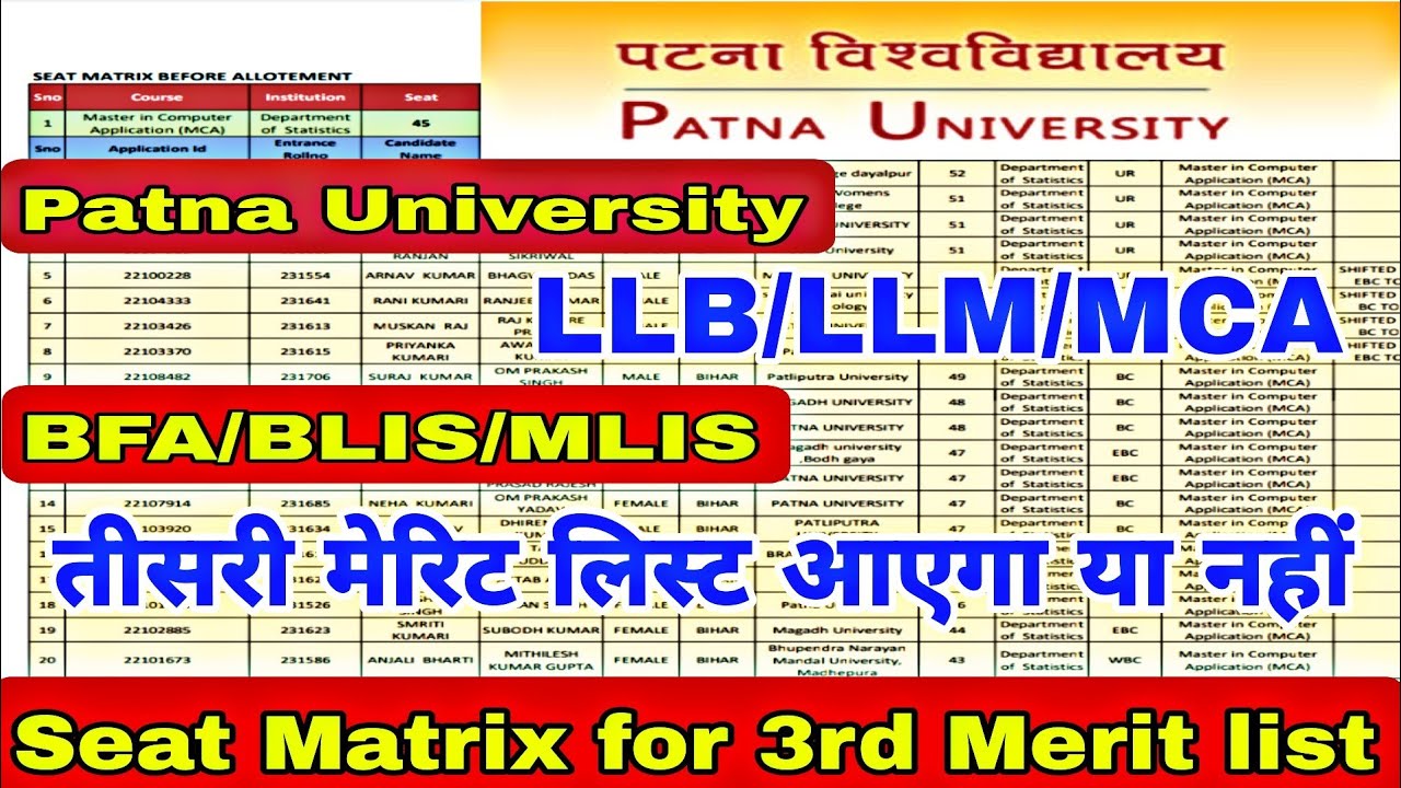 🔥facts of third merit list Patna University 2022|Patna University LLB/MCA 3rd/spots merit list 2022