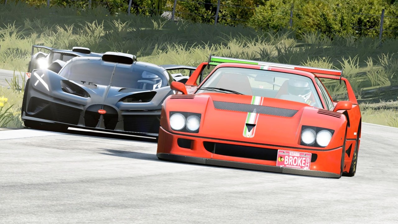 Ferrari F40 LM '89 Street Legal High HP Tuned vs Bugatti Bolide Hypercars at Old SPA