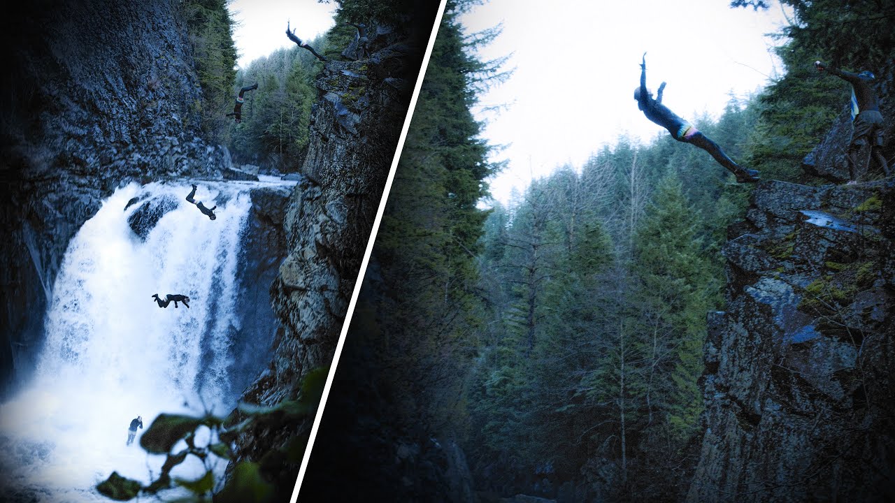 Winter Cliff Jumping BIG Waterfall // Slow Motion Cinematography