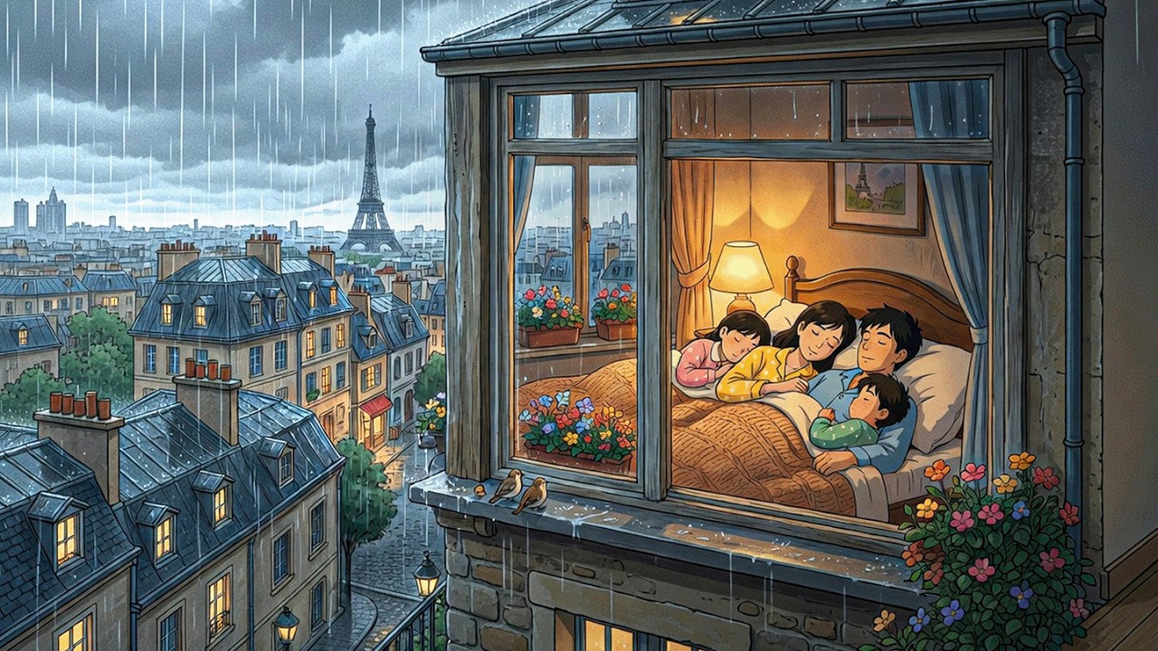 Sleeping in Paris on a Cozy Rainy Day 🌧️🇫🇷 Calm City Sounds | Ghibli-Style ASMR