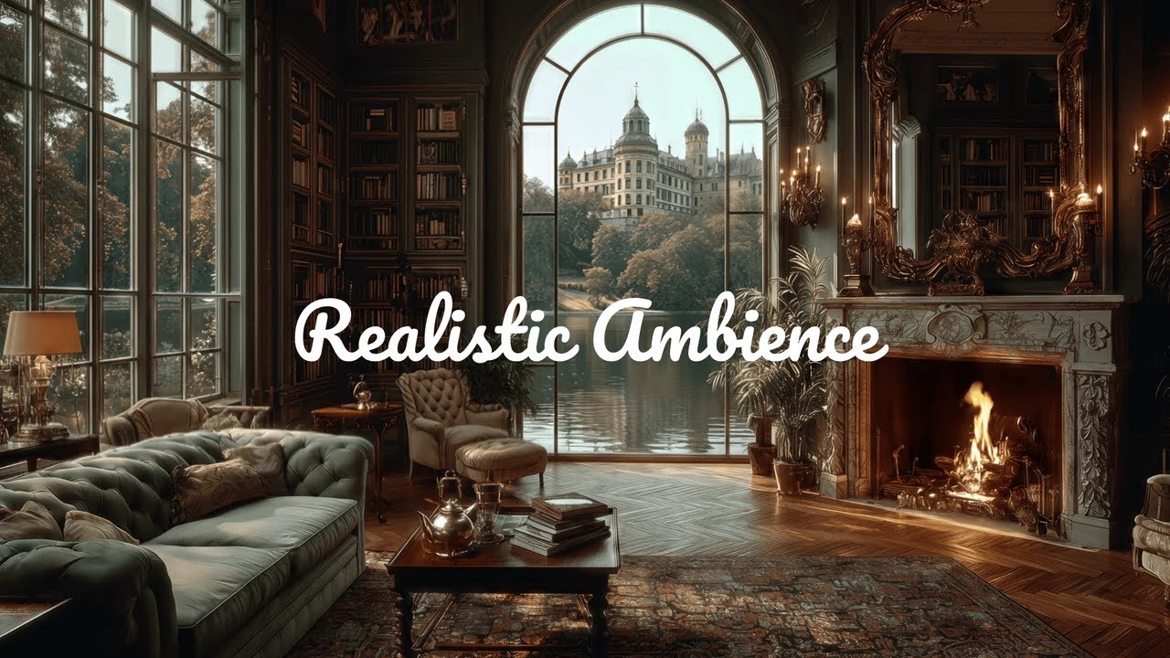 🔥 Cozy Lakeside Library with Crackling Fireplace | Peaceful Ambience for Relax & Study | No Ads