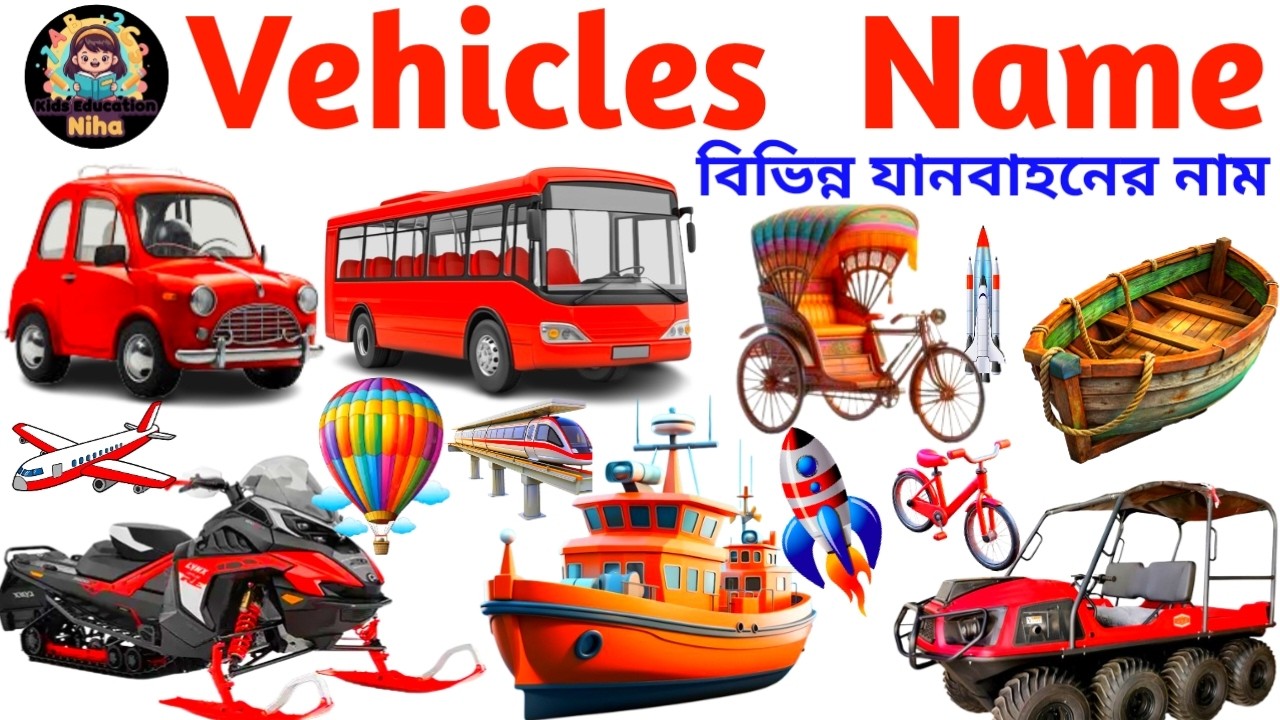 20 Vehicles Names in English 🚗 | Transport Names with Pictures | Kids Learning Video