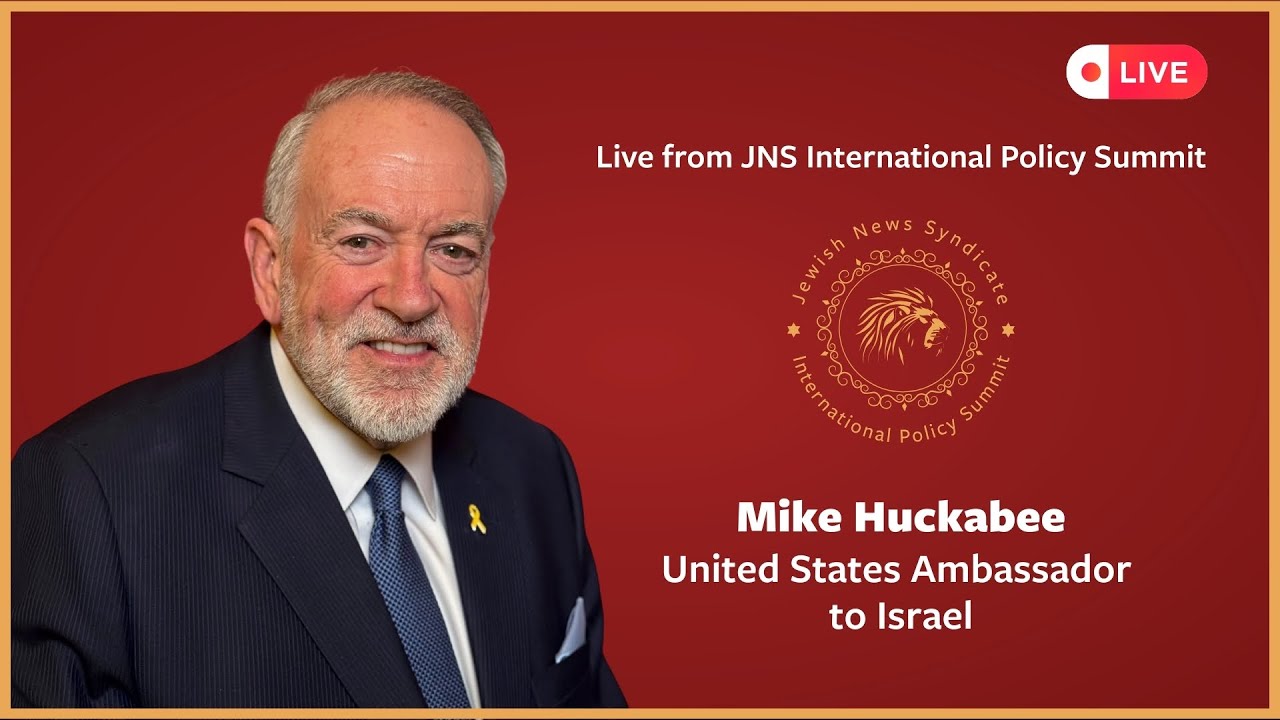 US Ambassador to Israel Mike Huckabee addresses the JNS International Policy Summit