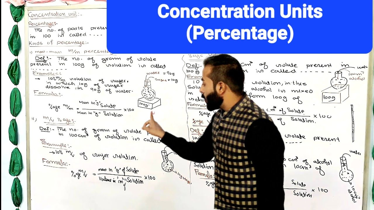 Concentration units || percentage || percentage m/m, m/v, v/m, v/v || 9th Class chemistry || ch.no.6