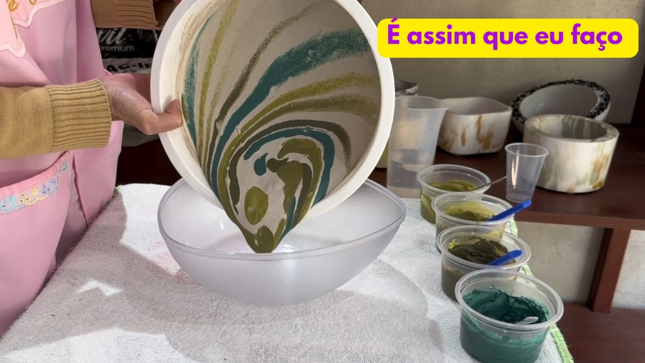 Transformando ARGAMASSA AC3 BRANCA + cores em ARTE | peça de cimento