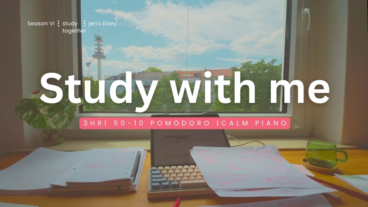 3 HR STUDY WITH ME☀️ | SUNNY AFTERNOON | rain ambient | 50-10 Pomodoro