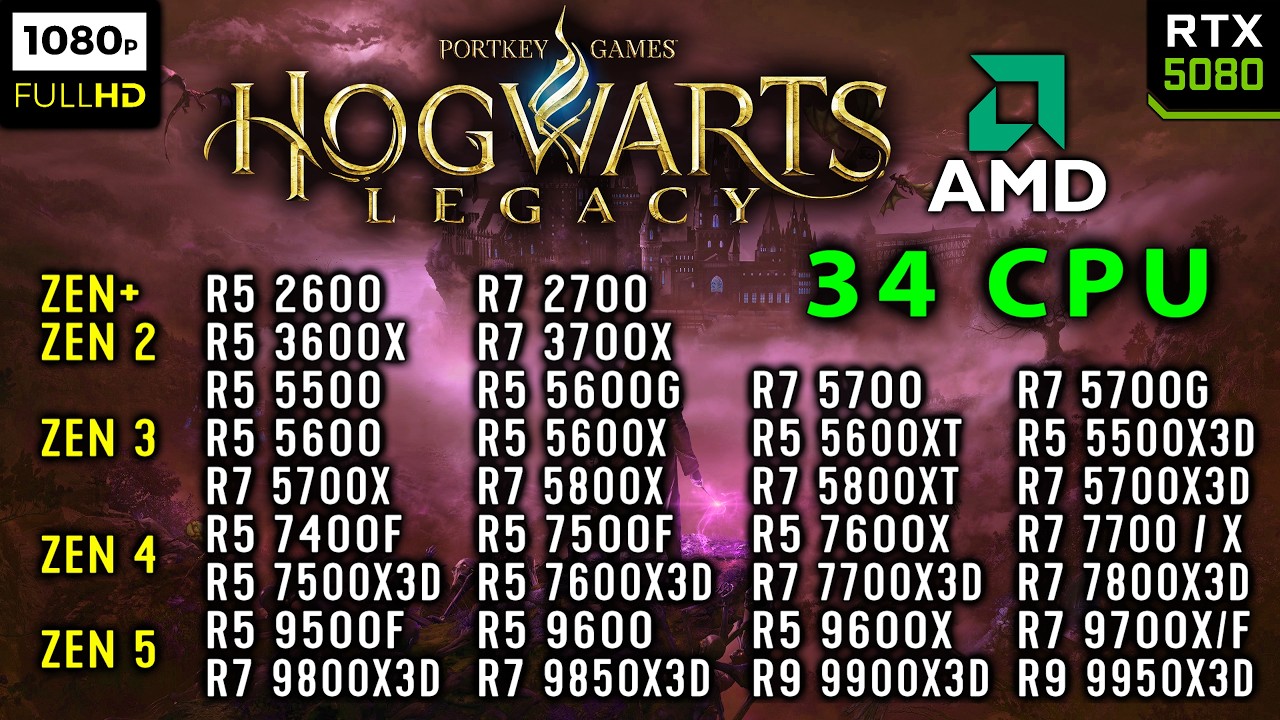34 CPUs Benchmark in Hogwarts Legacy | 34 CPUs AMD Tests | ZEN+ vs ZEN 2 vs ZEN 3 vs ZEN 4 vs ZEN 5