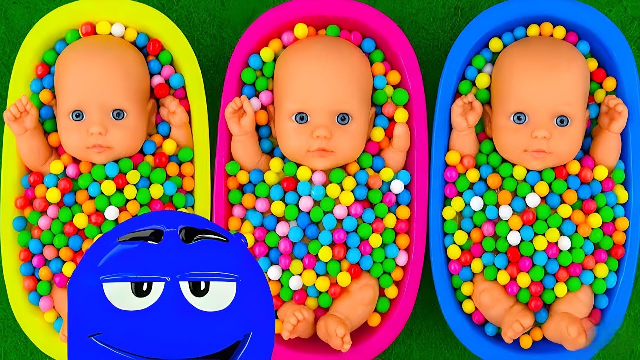 Full of 3 Rainbow Bath Tubs Candy with M&M's & Magic Slime Cutting Video