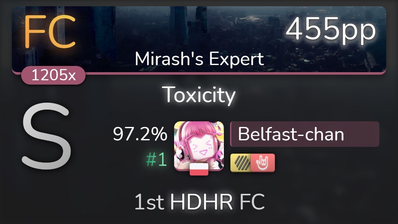 Belfast-chan | System Of A Down - Toxicity [Mirash's Expert] 1st +HDHR FC 97.2% {#1 455pp FC} - osu!