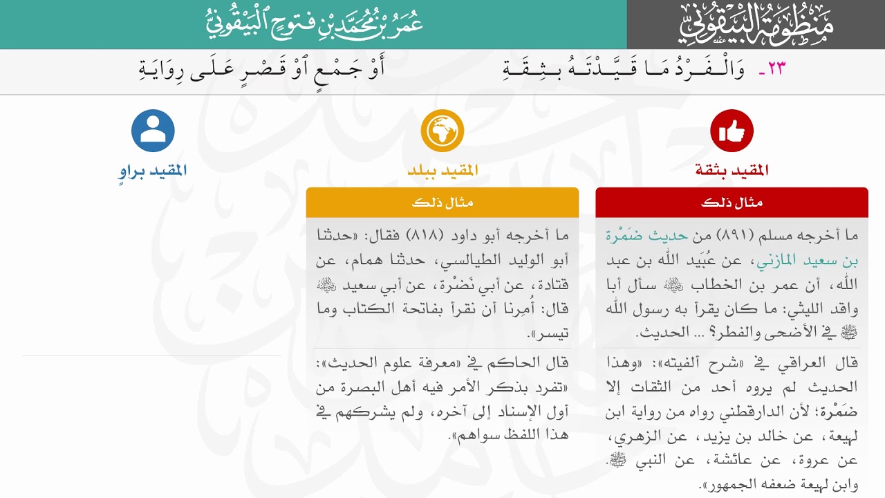 الفرد | ‏‏شرح #البيقونية (البيت 23)