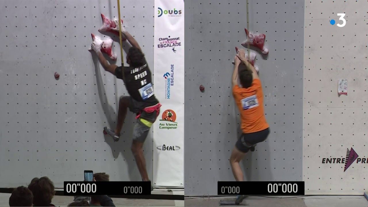 Escalade. Championnat de France de vitesse. Finale hommes Bassa Mawem VS Pierre Rebreyend