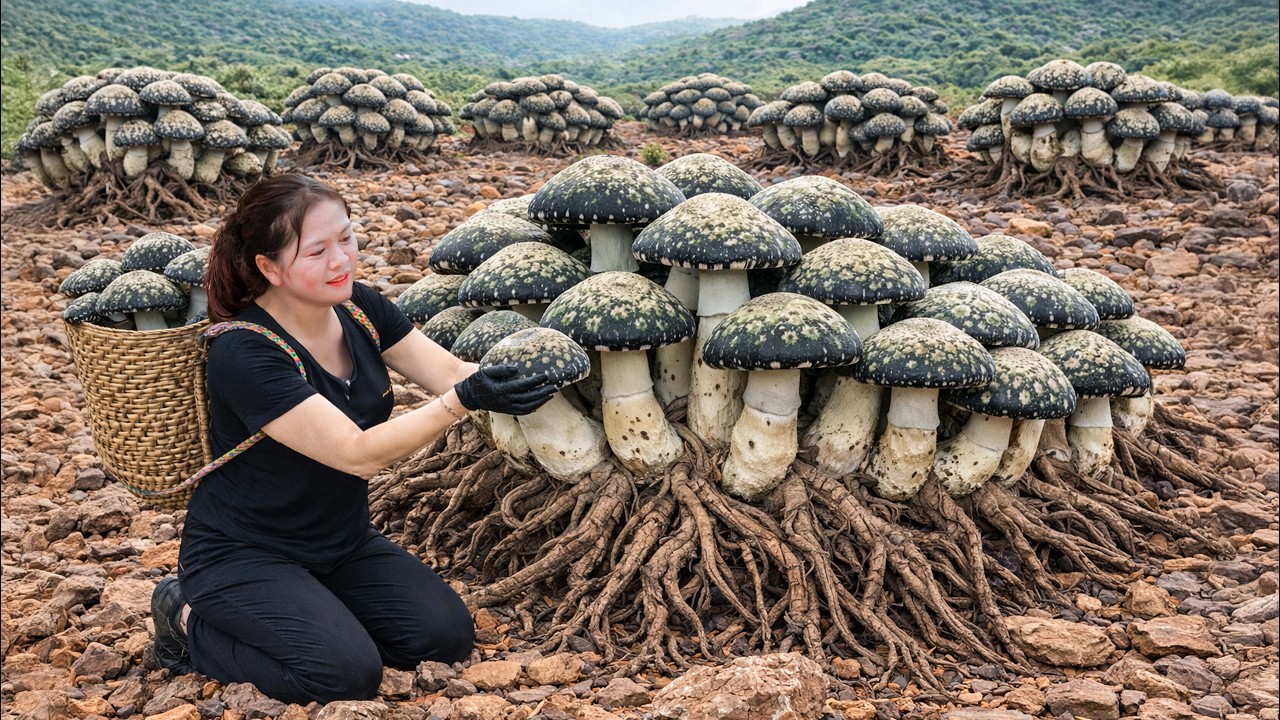 Harvesting Rare Wild Shiitake Mushrooms | Deep Forest Harvest & Village Market Cooking