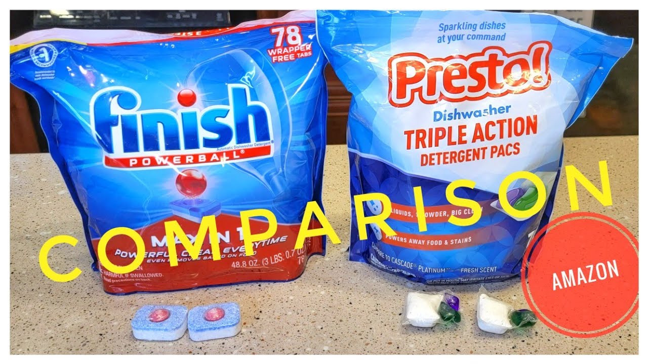 REVIEW Amazon Brand Presto Compared Finish Max Powerball Dishwasher Detergent Pacs Tablets