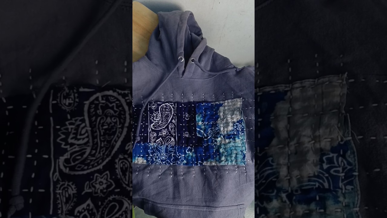 Baju Sweater Hoodie Bandana Patchwork #Boro #Indigo #Sashiko #Patchwork #DIY #Fabric #Art #Baju