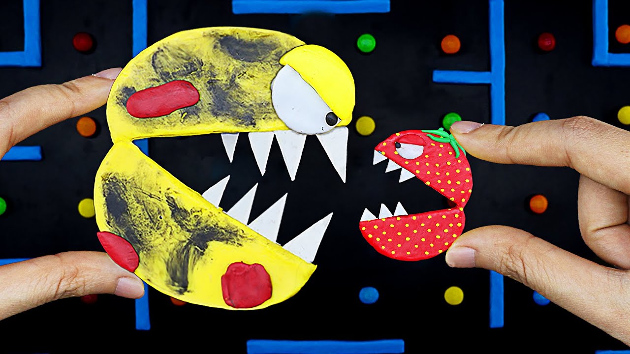 Crazy Strawberry Pacman vs Clay Pacman | Pacman Stop Motion @PacmanStopMotion