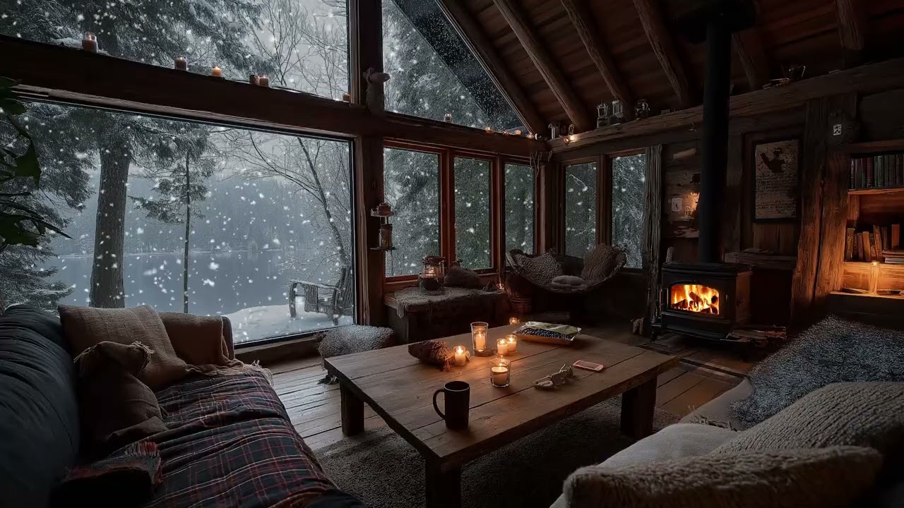 Snowy Winter Ambience ⛄🔥 Relaxing Background Sounds for Studying & Sleeping