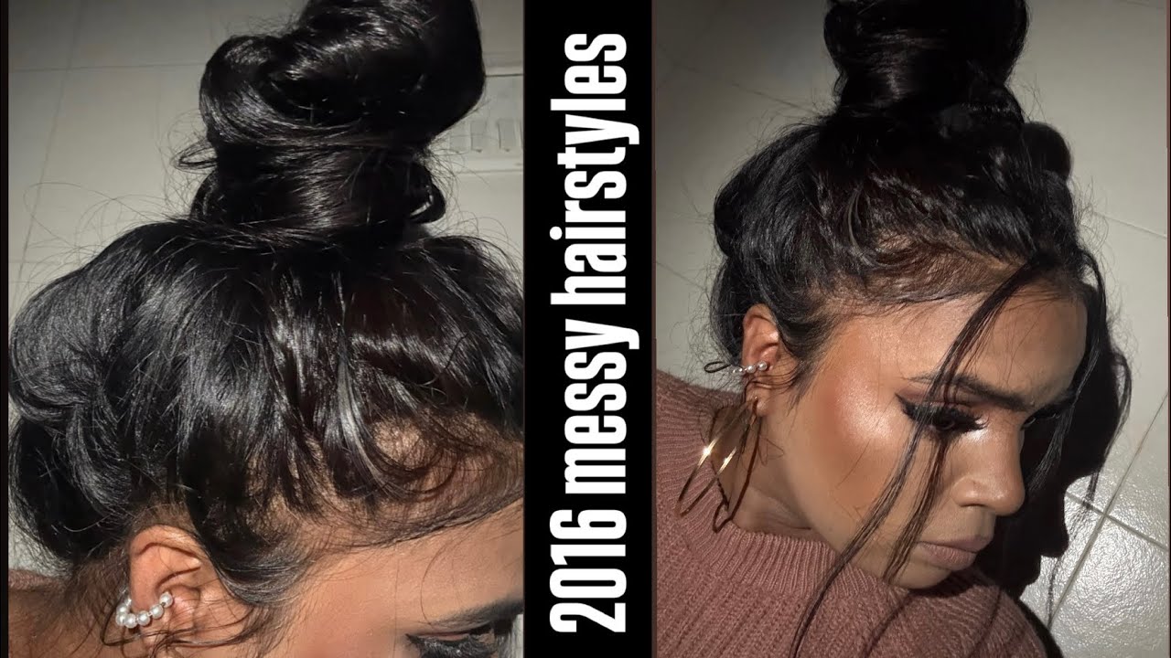 2016 MAKEUP & MESSY BUN HAIRSTYLE !! 