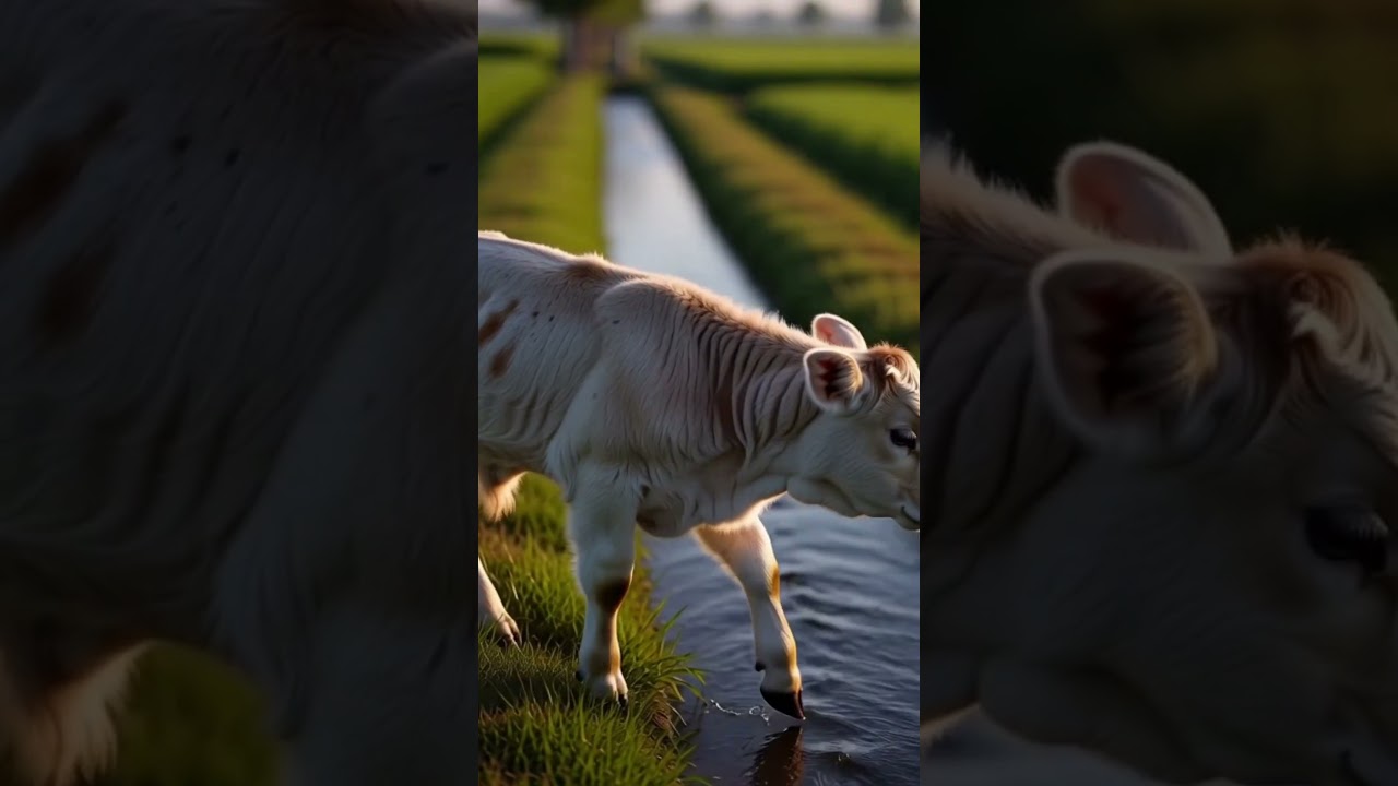 Baby Cow Near Water Canal | Real Indian Farm Cow Video