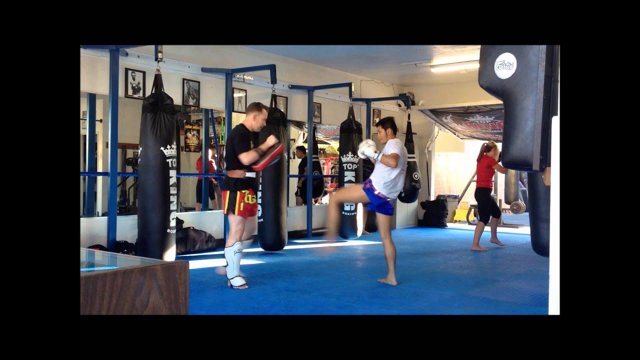 Kornpet pad work with Bryan Popejoy | Muay Thai in Torrance Boxing Works 310-371-1500