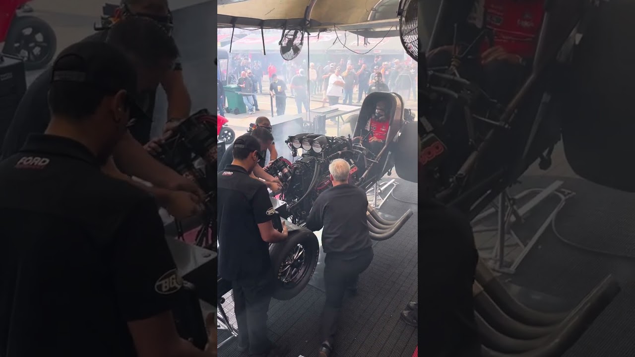 ⁠Ford Performance Nitro Mustang Dark Horse Funny Car Startup | NHRA Drag Racing